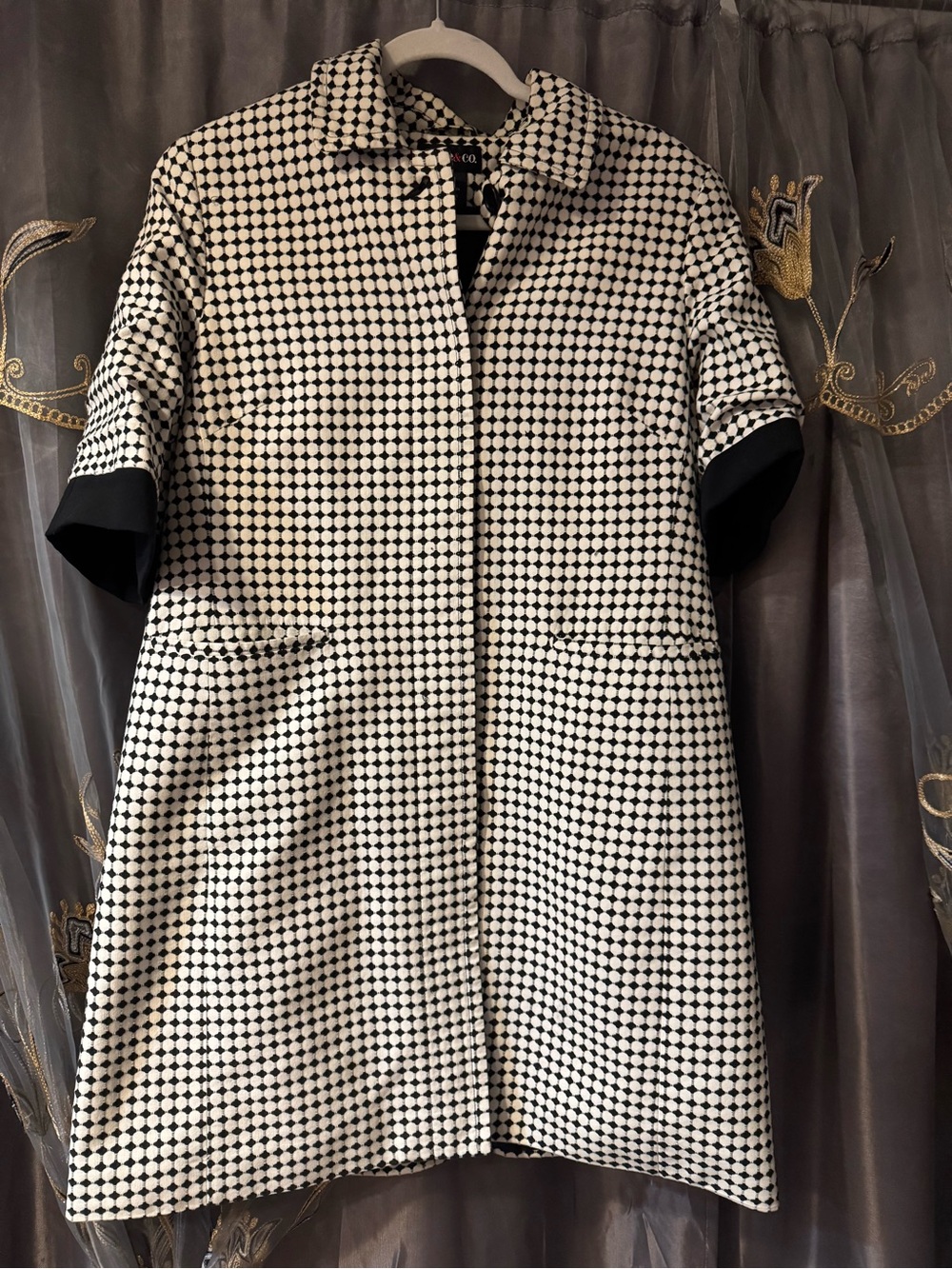 Style & Co. Black and White Polka Dot Shift Coat